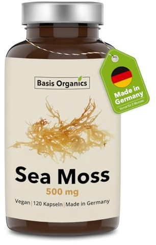 Sea Moss Kapseln 100% vollständig aus der Alge - Reines Naturprodukt, kein Extrakt, wild geerntet -120 Kapseln in Glas - Bis zu 4 Monate Vorrat - 1000mg pro Tag - Produziert & Laborgeprüft in DE