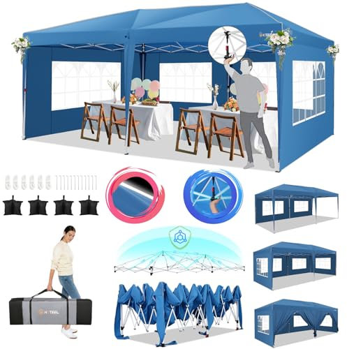 Hoteel Barnum Tonnelle Pliante 3x6 ImperméAble avec 6 Parois LatéRales Barnum Pliant 3x6 Professionnel Tonnelle De Jardin Exterieur Chapiteau avec 4 Sacs De Sable Et Sac De Transport