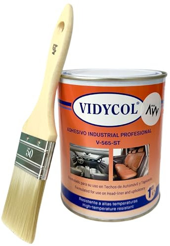 Pegamento resistente alta temperatura para tapicería y TECHO COCHE. Lata de 1L con Brocha incluida. Cola resistente para aplicar con brocha, super adhesivo y extra fuerte.