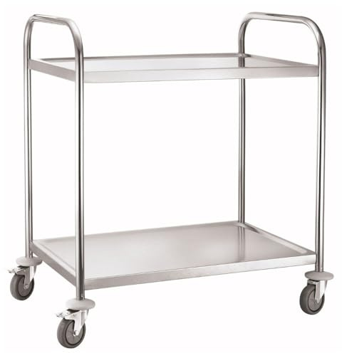 METRO Professional Carrito de Servicio GST1002 con 2 estantes, Acero Inoxidable, Plata, Ideal para Restaurante (Plata - 2 estantes)