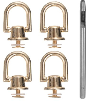 sourcing map 4pcs Metal Studs Rivets 6.6mm D-Ring Button Rivets with 3.5mm Leather Hole Punch for Leather Craft, Gold Tone