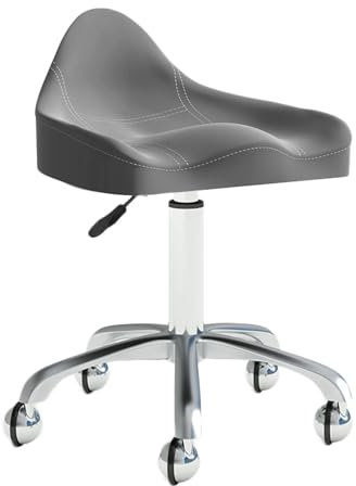 Sattelhocker, ergonomischer Sattelstuhl, rollender Sattelhocker mit Rollen, Verstellbarer hydraulischer Hocker mit Rollen, geeignet für Büros und Make-up-Studios (Farbe: Grau)