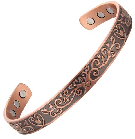 MagEnergy Koppararmband kvinnor 3 500 Gauss kraftfulla magneter 15 cm livets träd justerbar, Koppar