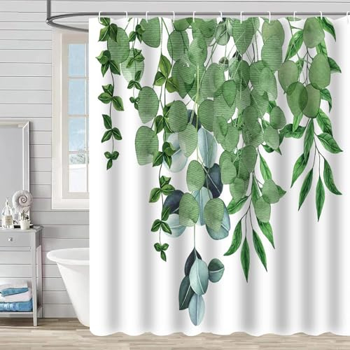 FAIRYGATE Duschvorhang Grün Bathtub Curtain Duschvorhänge Anti Bakteriell Duschvorhang Kräuter Bouquet Badezimmer Deko Set aus Stoff mit Haken 180 x 180 cm Grün Blätter Bathroom Curtain B9519