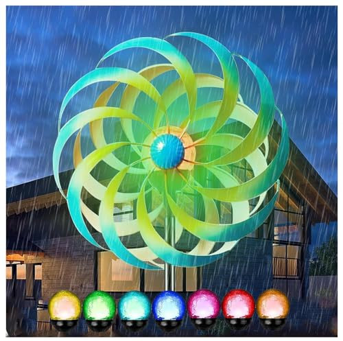 Solar WindmüHle Garten XXL, Metall Windspiel Groß, WindräDer Garten Metall FüR Den AußEnbereich,Terrasse,Blue