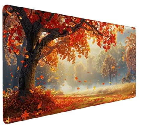 Tapis de Souris XXL 800x400 sous Main Bureau, Multifonction Mouse Pad pour Gamer, Tapis de Souris Ergonomique, Grand Tapis de Souris pour Les Jeux, la Maison et Le Bureau Couleur Orange (Automne) 0-6