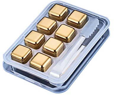 QTANZIQI Edelstahl-Whisky-Steine, Eiswürfel, Metall-Eiswürfel-Whisky-Steine, Wiederverwendbare Kühlsteine, Kühlung für schottischen Whisky, Wein, Gin, Tonic-Getränke, 8 Whisky-Steine