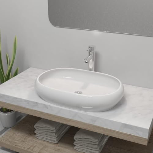 Herrajes, fontanería, accesorios de fontanería, fregaderos, lavabos de baño, lavabo de baño con grifo mezclador de cerámica, ovalado, color blanco