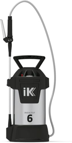 IK INOX 6 Pulverizador Profesional de Acero Inoxidable - Alta Resistencia a Hidrocarburos y Disolventes - Uso Industrial y Construcción - Válvula de Seguridad y Manómetro - Capacidad Útil 6L