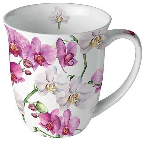 Ambiente Tasse en porcelaine - Environ 400 ml - Tasse en porcelaine - Pour thé ou café - Printemps été - Fleurs élégantes orchidées blanches