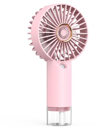 Carino Mini Ventilatore Portatile Turbo Fan con spray per l'acqua Ventilatore a Mano Ventilatore Portatile USB Ricaricabile 3 Velocità Regolabili Ventilatore per Viaggio/Ufficio/Esterno (Rosa)
