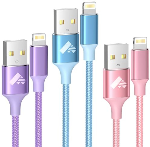 iPhone Charger Cable 2M 3Pack, Lightning Cable MFi Certified iPhone Charger Fast Charging iphone Cable Lead Nylon USB to Lightning Cable for iPhone 14 13 12 11 Pro Max XS XR X 8 7 6 Plus 5 SE,iPad