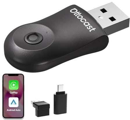 OTTOCAST Mini, Wireless Android Auto und Carplay Wireless Adapter, Easy Plug & Play, WiFi 5.8GHz Convert Wired to Wireless Carplay Dongle, Kompatible Autos mit Kabelgebundenem AA und Carplay