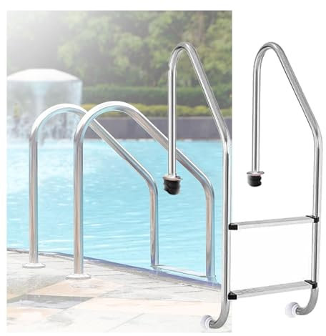 Swimming Pool Ladder,2/3 Steps Stainless Steel Pool Step, Pool Step with Curved Handrails for Water Park Fish Pond Swimming Pool(2-Steps1.0mm)