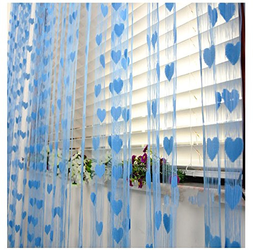 YKAFADE 2 Stück 100 x 200 cm Fadenvorhang Liebe Herz Muster Türvorhang Fenstervorhänge Dekorative Fadengardine Raumteiler Dekoration Fliegenschutz für Party,Hochzeit,Café,Restaurant -Blau