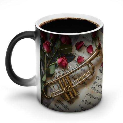 Saxophone with Music Note Sheets Music Instruments Photography Heat Changing Coffee Mug Color Changing Mug Ceramic Cup for Women Men Gifts Idea