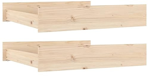 2 Schubladen unter dem Bett mit Rollen, Bettschublade, Aufbewahrung mit Rollen, 2 Stück Massivholz Kiefer