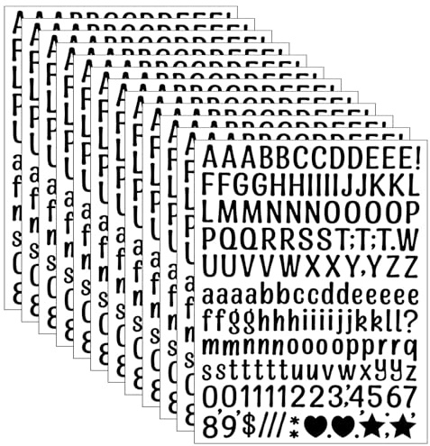 XLIUAX 15 Blätter Buchstaben Aufkleber, 3780 Stück Selbstklebendes Zahlen Kit Klebebuchstaben Wetterfest Alphabetische Zahl Aufklebers für DIY Scrapbook Kunsthandwerk Karte Grußkarte(Schwarz)