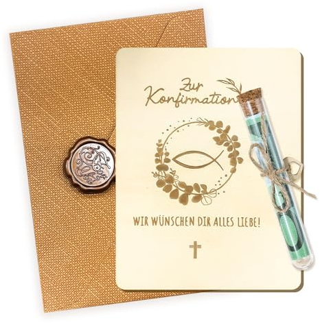 ePicsoa Konfirmation Geschenk, 13x10cm Geldgeschenke Verpackung aus Holz, Zur Konfirmation Geldgeschenke Gutschein Verpackung mit Reagenzgläser, Lustige Geldverpackung, Geschenk für Jungen & Mädchen