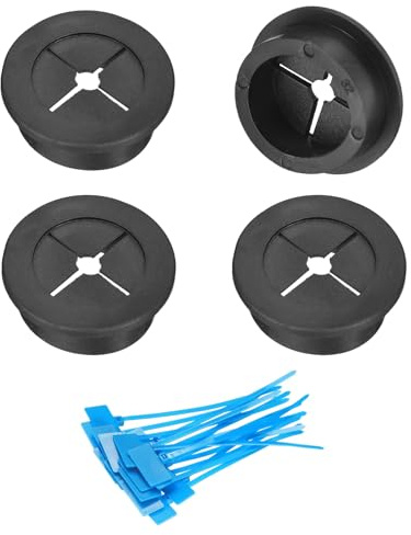 sourcing map 4Pcs Cable Cord Grommet, 1-1/4(32mm) Rubber Desk Grommets Wire Pass Through Hole Cover with Marked Cable Ties for Home Office Cable Wire Protection, Black