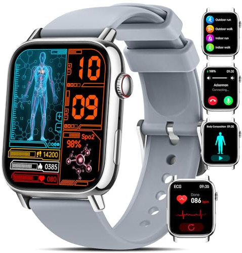 NAIXUES 2025 Smartwatch Herren Damen 𝐁𝐥𝐮𝐭𝐳𝐮𝐜𝐤𝐞𝐫, 1.83 Zoll Uhren Damen mit 150 Sportmodi/𝐄𝐂𝐆/𝐇𝐑𝐕/Herzfrequenz/SpO2/Blutdruck, IP68 Wasserdicht Fitness Tracker für iOS Android Silber
