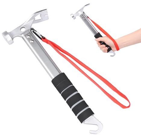 Camping Hammer Lightweight Aluminium Tent Hammer with Hook Steel Hammers Portable Multifunctional Tent Mallet Tent Peg Puller for Outdoor Camping Picnic (Silver)