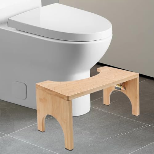 XHYASD Bambus Toilettenhocker Klappbar, Ergonomischer WC Hocker für Erwachsene und Kinder, Fördert Gesunde Verdauung, rutschfeste Füße, Badezimmer Tritthocker