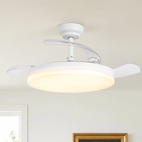 Parrot Uncle Ventilador de Techo con Luz y Aspas Retráctiles, 36W, Motor DC Silencioso, Diámetro 106cm, Función Verano e Invierno, 6 Velocidades, Programable, Mando a Distancia, Blanco