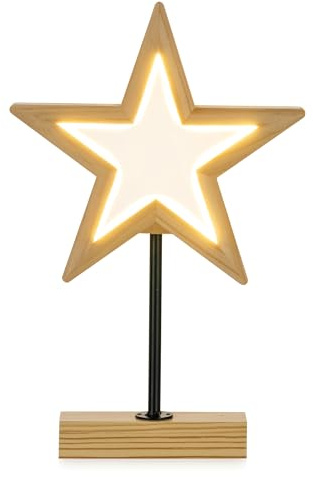 Romadedi Weihnachten Stern Stehend Beleuchtet: Höhe 36cm Klein LED Weihnachtsstern Holz mit Batterie - Holzsterne zum Hinstellen für Winter Innen Fenster Tisch Wohnzimmer Deko