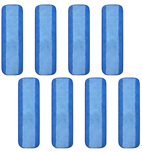 8 Pack Microfiber Cleaning Pads 18 Inch Replaceable Washable Reusable Mop Refill Pads Compatible with Bona E Cloth Deep Clean Mop Replacement for Wood and Hard-Surface Floor, Blue
