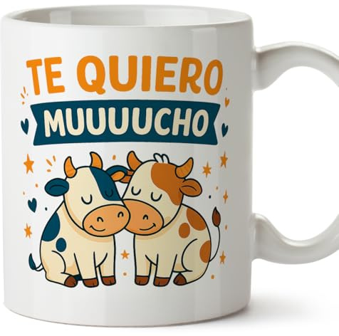 MUGFFINS taza graciosa Te quiero muuuucho en Español para enamorados y aniversario | tazas originales para regalar | regalos San Valentín, novios, amor, romántico | Pareja v1