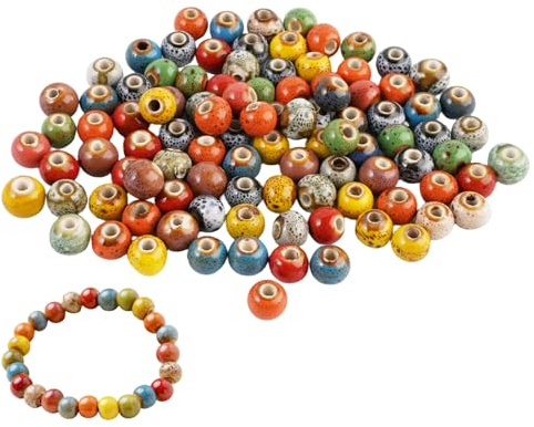 100 Pcs Colorate Ceramica Perle, 10 mm Perline Rotonde in Ceramica con Foro | Perle per Collane Fai Da Te, Bulk Perline Rotonde Artigianali, Perles in Porcellana per Braccialetti, Collane, Gioielli