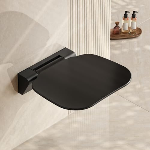 Siège de Douche Pliable et Repose-Chaussères Mural, Capacité 200kg, Base Aluminium Solide, Gain de Place pour Salle de Bains et Entrée, Noir