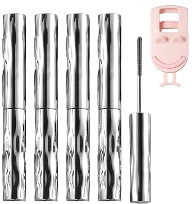 4 Stück Metal Mascara mit Wimpernzange, 3D Curling Iron Eye Mascara Auswaschbar Klumpenfrei Wischfest Schlanker Volumen Wasserdicht & Langanhaltend, Schwarz