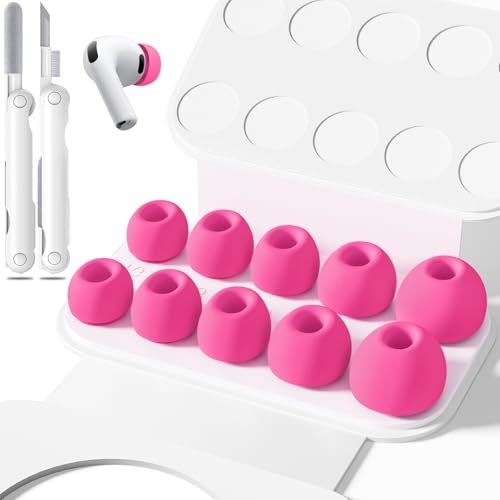 Inesore Replacement Ear Tips for AirPods Pro 3, 5 Size-Rose | with Hole for Noise Reduction, Silicone Earplugs for AirPod Pro 3 with Cleaning Set & Portable Storage Box, 5 Pairs