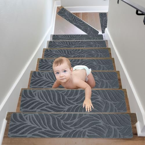 Mhwgo 15Pcs Marchettes d'escalier,76x20cm Tapis Marche Escalier Intérieur Antidérapant, Marchettes d'Escalier, Tapis d'escalier, Tapis Marchettes D'escalier Auto-Adhésif pour Enfants âgées (yz)