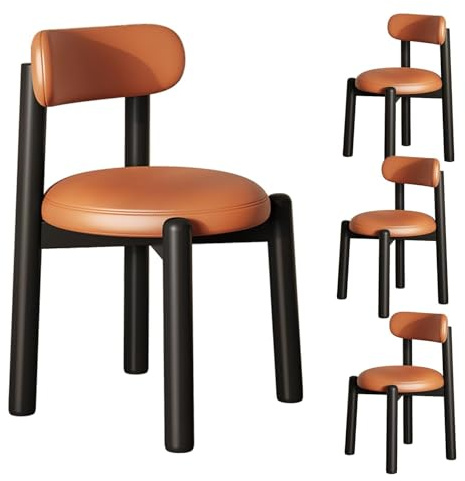 NMVAWIPT Sillas De Comedor Modernas Madera Nogal con Respaldo Curvo Y Cojín Cuero A Cuadros For El Hogar(Color 13,4pcs)