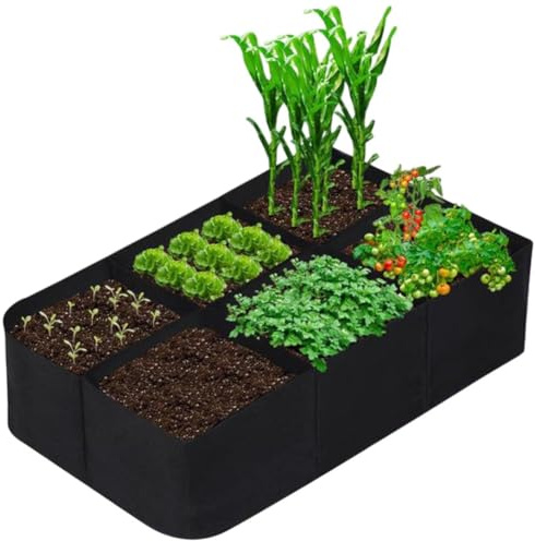 FUBESK Pflanzsack aus Vliesstoff, 60 x 60 x 30 cm, Hochbeet mit Multi-Gitter-Design für Gemüse, Blumen und Kräuter, Schwarz