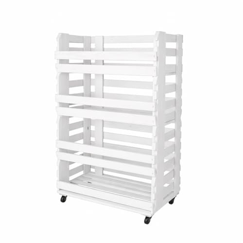 Kistenland Obstregal Bernd XXL mit 4 Stapelkisten, Rollbar, Nadelholz, 115 x 58 x 40 cm (weiß)