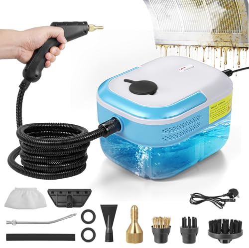 Pulitore a vapore manuale, macchina per la pulizia a vapore ad alta temperatura da 3 bar | Per una pulizia efficiente della casa, capacità di 1,2 l, 6 modalità regolabili, blu