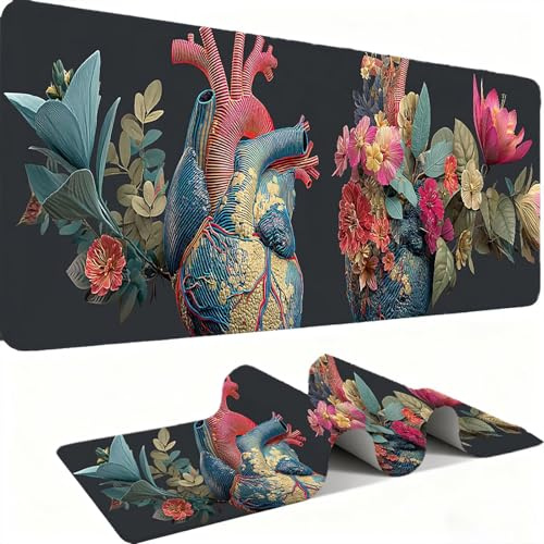 Tapis de Souris 600x300mm Tapis Souris Gamer, Mousepad de Bureau Ultra Mince Base en Caoutchouc Antidérapante Lavable la Vitesse et la précision Améliorées pour PC, Ordinateur, Travail-Le Cœur C0P-344