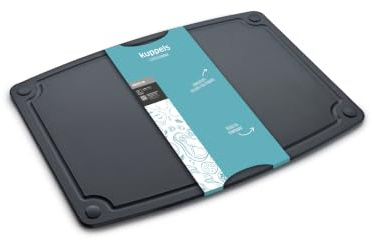 Kupels NERO skärbräda i träfiber utan plast, svart, köksbräda med juicespår och silikonfötter, 37 x 27,5 cm, vändbar köttbräda, knivvänlig, halkfri, diskmaskinssäker, BPA-fri