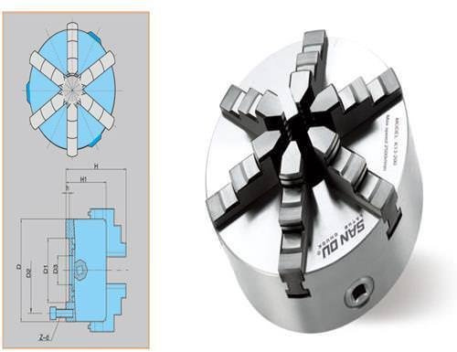 WEXON Präzisions 6-Backenfutter Ø 250 mm, Metall, für Drehmaschine, Fräsmaschine, Schleifmaschine, mit Chuck Key, manuell verriegelt