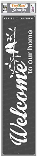 CrafTreat Reusable Welcome Stencils for Painting on Wood, Canvas, Paper, Fabric, Floor, Wall and Tile - Welcome to Our Home - 3x12 Inch - DIY Art and Craft Stencils for Home Decor - Stencils Quotes