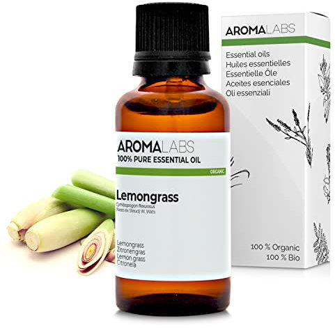 Lemongrass BIO (Cymbopogon flexuosus) - 30 mL - Olio Essenziale Chemiotipizzato e Certificato AB - Aroma Labs - Made in France