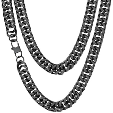 ChainsHouse Halskette Edelstahl Panzerkette für Herren Damen 13MM breit kubanische Halskette Cuban Kette Schwarz mit Geschenkebox enthält - 55cm