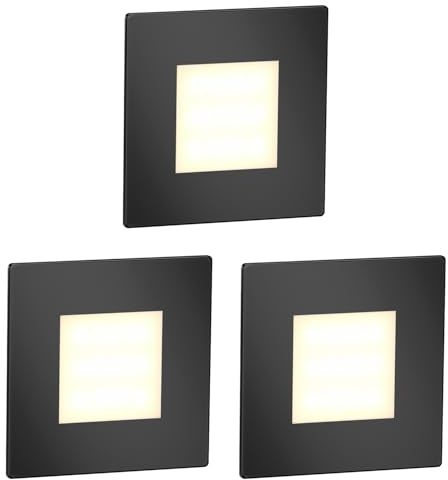 ledscom.de 3x LED Treppenlicht/Wandeinbauleuchte FEX für innen und außen, eckig, schwarz, 85 x 85mm, warmweiß
