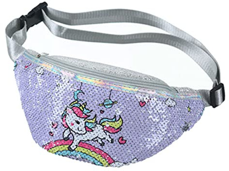 Bauchtasche Kinder Hüfttasche Glitzer-Bauchtasche für Mädchen Gürteltasche Kinder mit Verstellbarem Hüfttasche Ideal für Urlaub, Schule, Outdoor (Violett Rosa Gürteltasche)