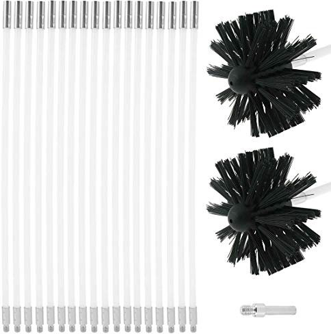 YAOBAO Kit Ramonage Poele Pellet, Kit Nettoyage De Poêle À Pellets/Granulés avec 2 Tête De Brosse, Flexible Kit Ramonage De Poêle À Pellets, Kit De Nettoyage De Cheminée