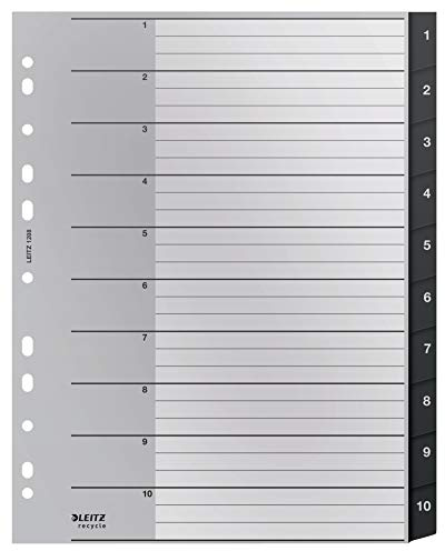 Leitz Register, Numrerade Flikar 1-10, A4-storlek, Extra Brett, 90% Återvunnen Plast, Miljövänlig, Premium Kvalitet, Recycle-serien, Svart, 12080095